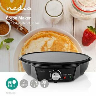Crêpemaker | Diameter: 300 mm | 1200 W | Anti-aanbak laag | Temperatuurinstelling | Indicatielampje | Zwart | Metaal Crêpemaker | Diameter: 300 mm | 1200 W | Anti-aanbak laag | Temperatuurinstelling | Indicatielampje | Zwart | Metaal