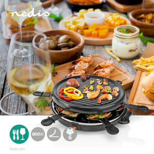 Gourmet / Raclette | Grill | 6 Personen | Spatel | Anti-aanbak laag | Rond Gourmet / Raclette | Grill | 6 Personen | Spatel | Anti-aanbak laag | Rond