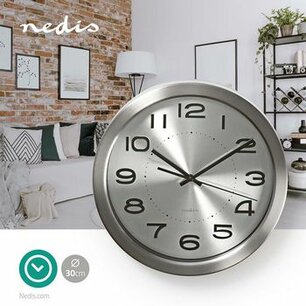 Wandklok | Diameter: 300 mm | Roestvrij Staal | Zilver Wandklok | Diameter: 300 mm | Roestvrij Staal | Zilver