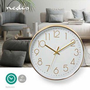 Wandklok | Diameter: 300 mm | Kunststof | Goud / Wit Wandklok | Diameter: 300 mm | Kunststof | Goud / Wit