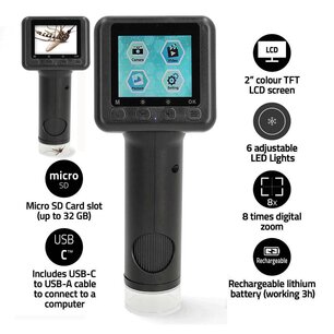 Microscoopcamera 1080p@30fps | 48 MPixel | Zoom: 8 x | Vergroting: 500 x | Scherm grootte: 2 " Microscoopcamera 1080p@30fps | 48 MPixel | Zoom: 8 x | Vergroting: 500 x | Scherm grootte: 2 "